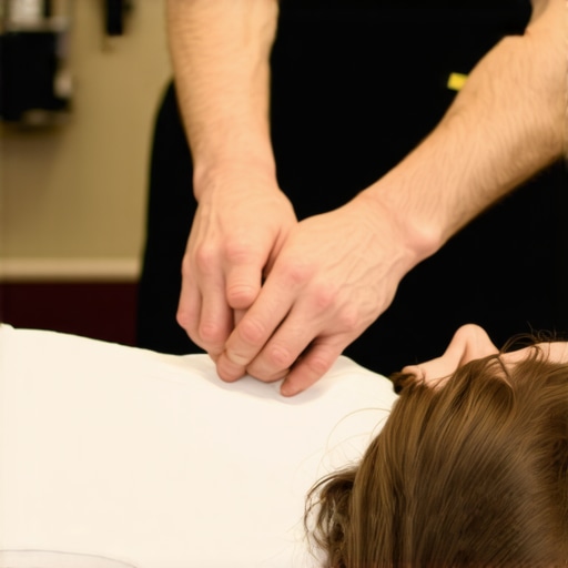 Chiropractor adjusting patient's spine in clinic