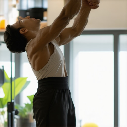 Individual doing stretching exercises targeting hips, shoulders, and spine for better posture.