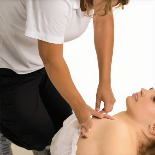 Chiropractor applying soft tissue therapy with patient performing mobility exercises