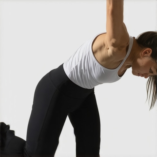 Person stretching their upper back in a well-lit home gym