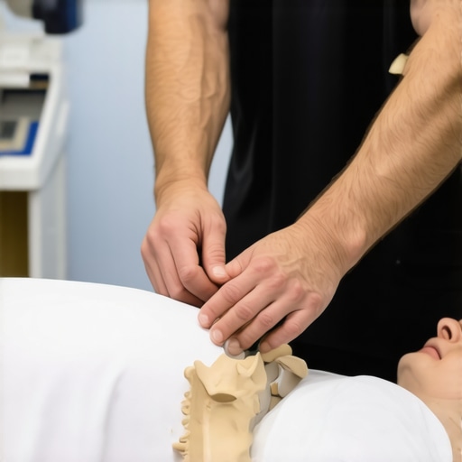 Chiropractor using instrument-assisted tool for spinal adjustment on a patient