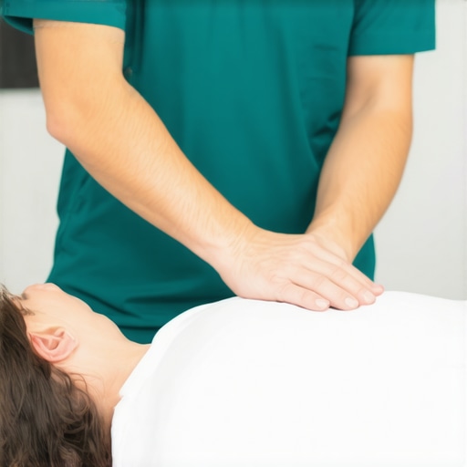 Chiropractor performing spinal adjustment on patient in clinic