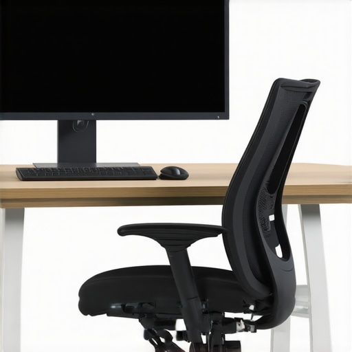 Modern ergonomic workspace with adjustable furniture and monitor at eye level