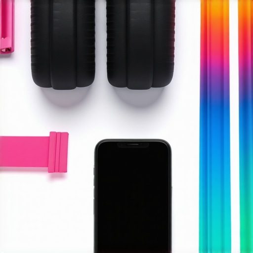 Foam roller, resistance bands, and smartphone displaying posture app for maintaining mobility