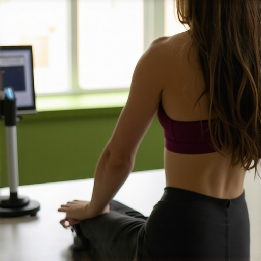 Mobility tools for posture maintenance Individual performing foam rolling exercises with a posture sensor during work break