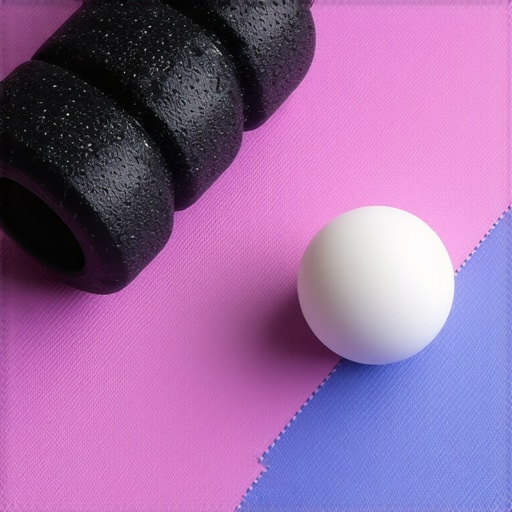 Foam roller and lacrosse ball used in mobility routines for shoulder health.