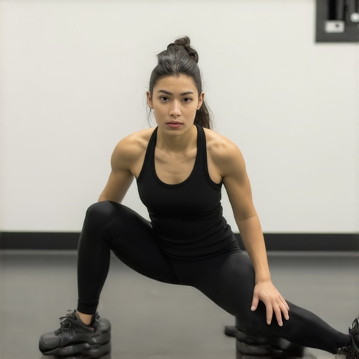 Person foam rolling hips and stretching to improve mobility.