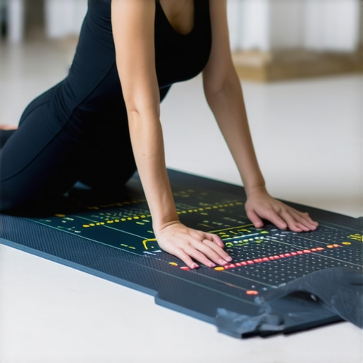 Biofeedback Mat for Posture Support Person using a biofeedback mat to improve spinal alignment during posture exercises.