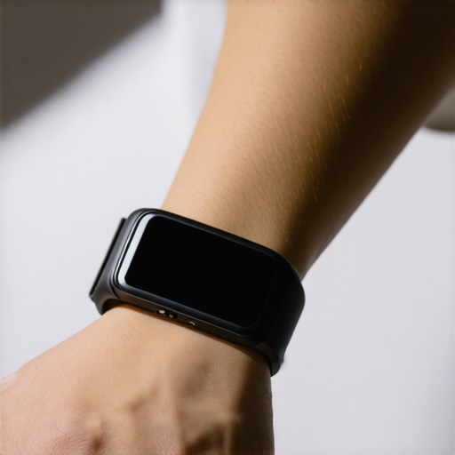 Biofeedback Wearable for Posture Monitoring Person wearing a biofeedback sensor on their wrist while practicing posture correction