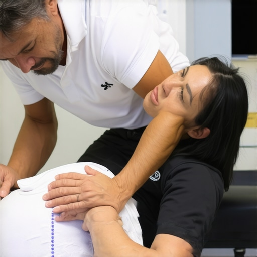 Chiropractic mobility techniques for advanced posture correction Chiropractor performing precise mobility exercises on patient to improve posture