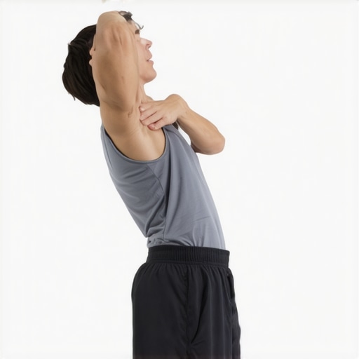 A person demonstrating a shoulder stretch using a doorway to enhance mobility.