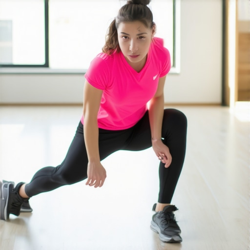A person performing hip stretches using foam rollers in a well-lit home gym.