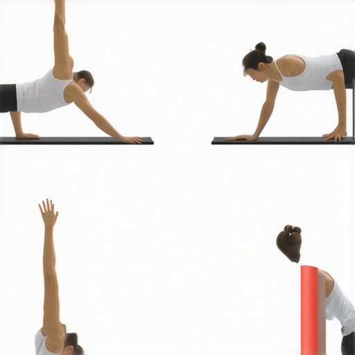 Person doing mobility drills for spine and shoulder flexibility in a home gym.