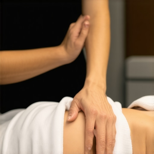 A chiropractor guiding a patient through nerve gliding movements in a modern clinic