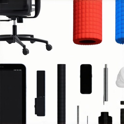 Optimized Posture Tools Setup Modern ergonomic workspace setup with posture-enhancing tools and equipment.