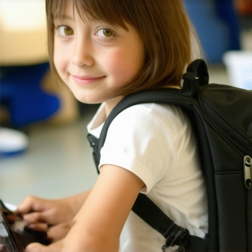 Proper Backpack Wearing Technique for Kids Child properly adjusting backpack straps with good posture in school