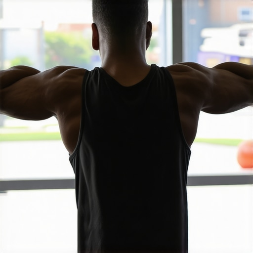 Person doing shoulder mobility drills in a gym setting, emphasizing proper form to enhance posture.