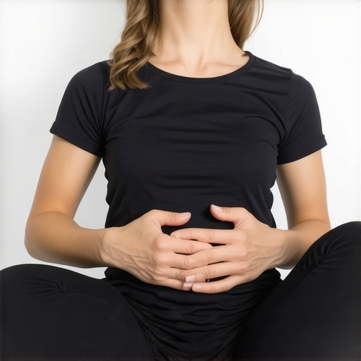 Deep diaphragmatic breathing exercise Person lying on back practicing deep belly breaths for back relief