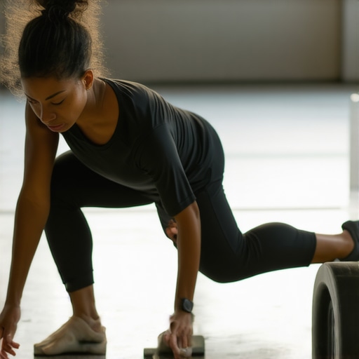 Person using foam roller on hip for mobility exercise