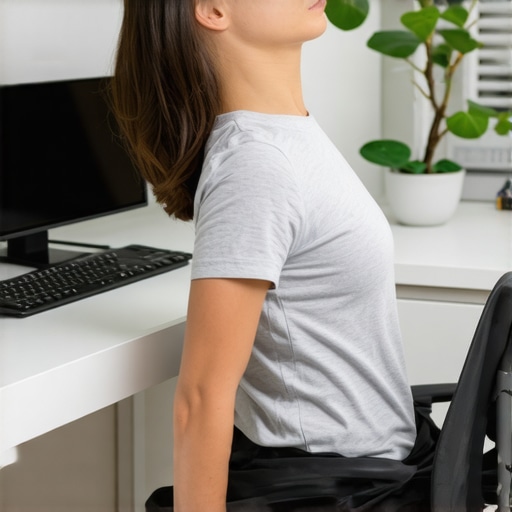 Home Office Mobility Exercises Individual doing stretching exercises at a cluttered home workspace to improve spinal health.