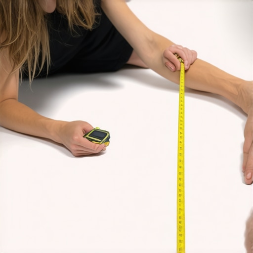 Person lying on the floor while an assistant measures the length of their legs with a tape measure