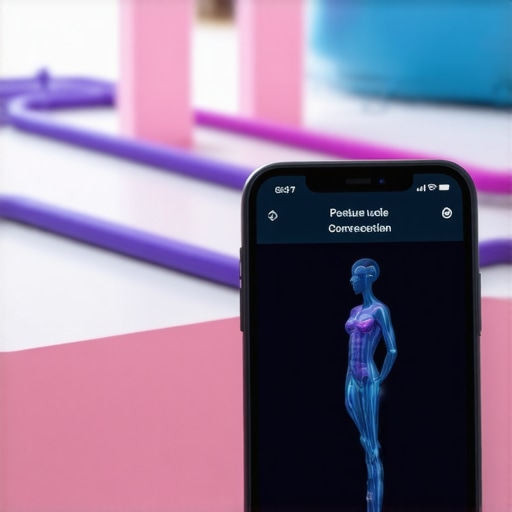 Resistance bands and a smartphone with posture app on a workout table.