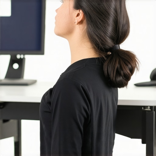 Person doing neck stretches to improve posture and relieve tension headaches.