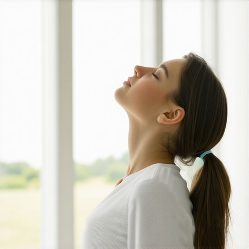 Individual doing a neck stretch to alleviate tension headaches