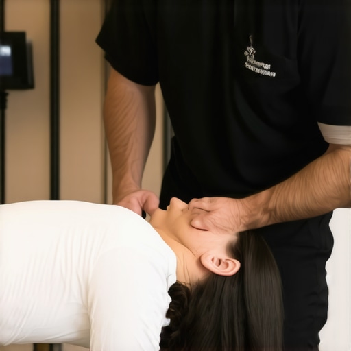 Spinal Adjustment in Chiropractic Clinic Chiropractor adjusting a patient's spine during a therapy session