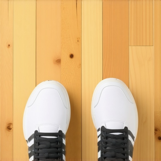 A pair of athletic shoes with good arch support and cushioning, demonstrating proper footwear for posture health.