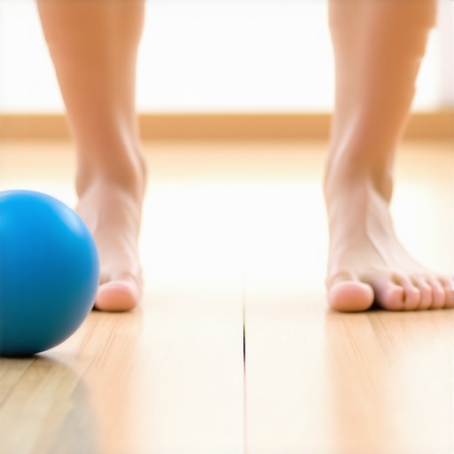 Person rolling the soles of their feet with a lacrosse ball to improve arch strength