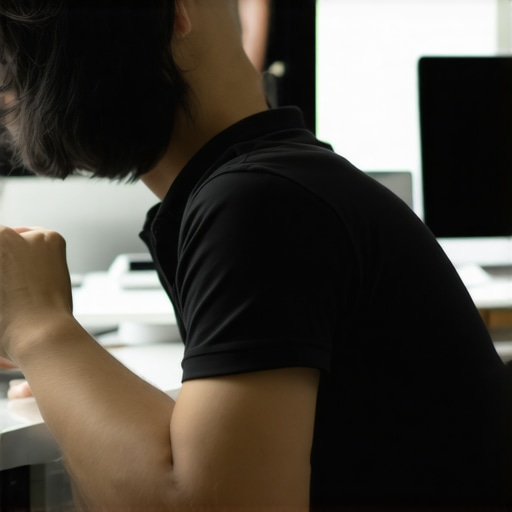 Mobility exercises for posture improvement Person doing neck and back stretches at ergonomic desk