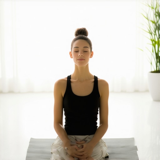 Person lying on their back with hands on chest and belly practicing deep breathing