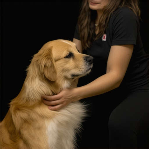 Person lifting a dog with correct posture to prevent back injury.