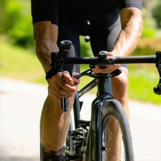 Cyclist fine-tuning bike saddle height with a wrench in outdoor setting.