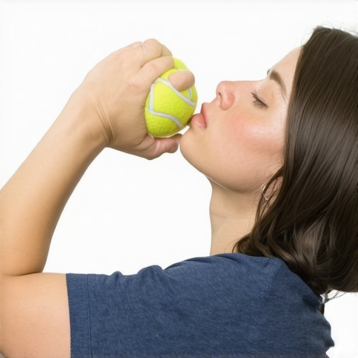 Person performing self-myofascial release on neck using tennis ball against wall