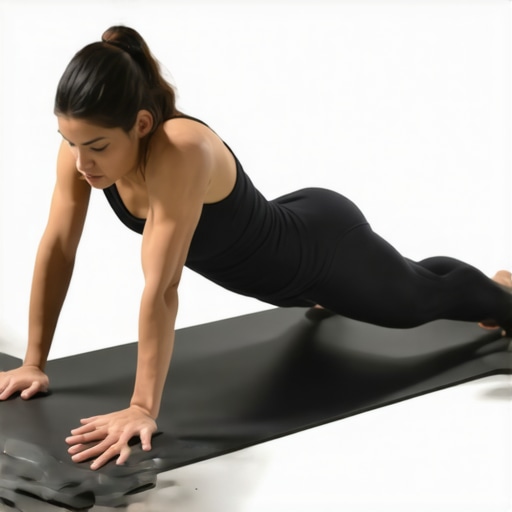 A person demonstrating a scapular push-up to stabilize the shoulder blade and fix a dropped shoulder.