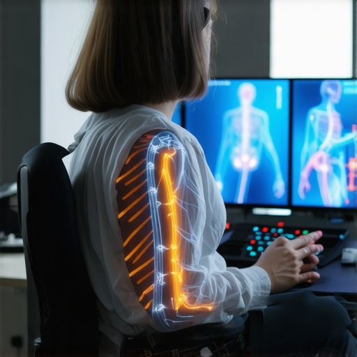 An illustration showing the connection between rib cage movement and hand nerve health during gaming.