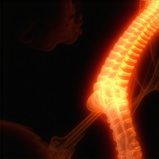 Medical illustration of spinal alignment and pressure points during side sleeping.