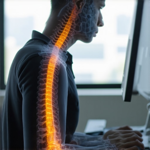 Diagram showing how neck and back tension are connected during desk work