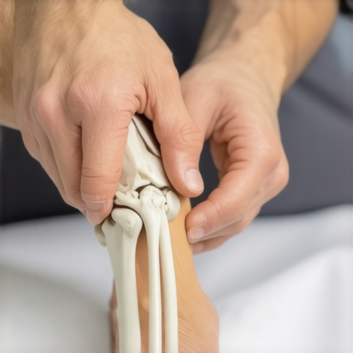 Ankle Joint Mobilization Technique A specialist performing manual ankle joint mobilization to restore dorsiflexion and relieve shin splints.