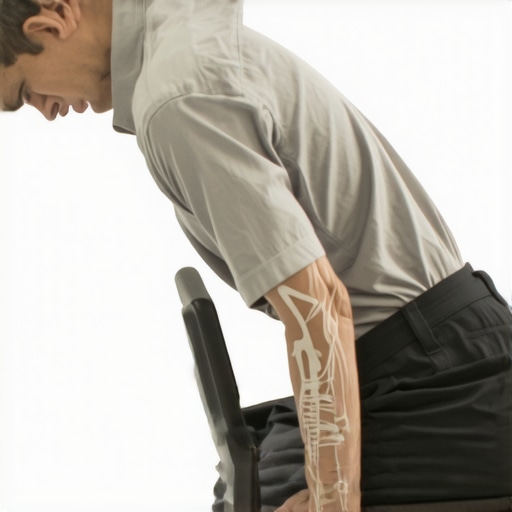Back Breathing Technique for Rib Mobility Person performing posterior rib expansion breathing exercise to relieve back tension.