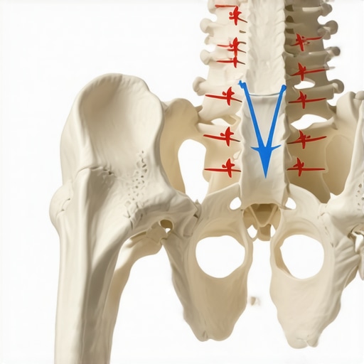 Biomechanical Forces on the Lumbar Spine Diagram illustrating structural rotational limits and stability points of the human lumbar spine and pelvis.