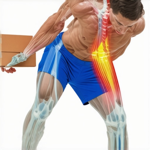 Correct Hip Hinge Technique for Lifting Diagram of a person performing a safe hip hinge to lift a heavy object without back pain