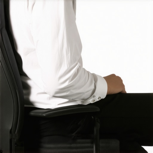 Close-up of a lumbar roll supporting the lower back in an office chair to prevent anterior pelvic tilt.
