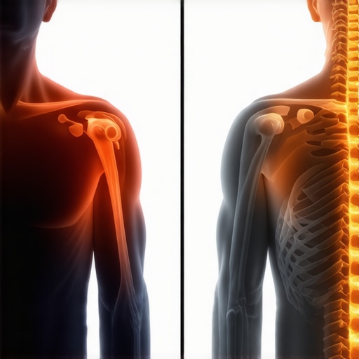 Visual guide showing the difference between a dropped dominant shoulder and proper postural alignment.