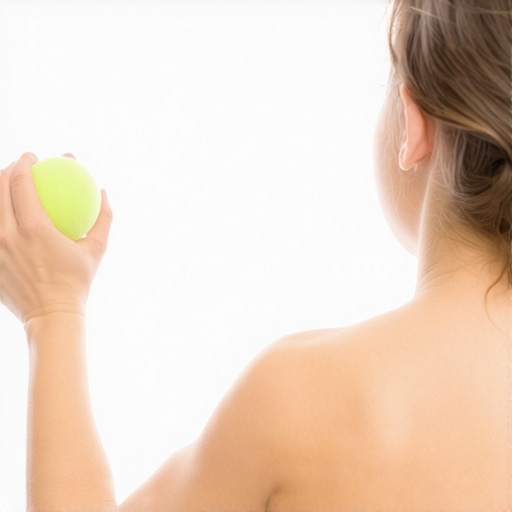 Daily Mobility Maintenance with a Lacrosse Ball Person using a lacrosse ball for targeted myofascial release on upper back muscles against a wall.