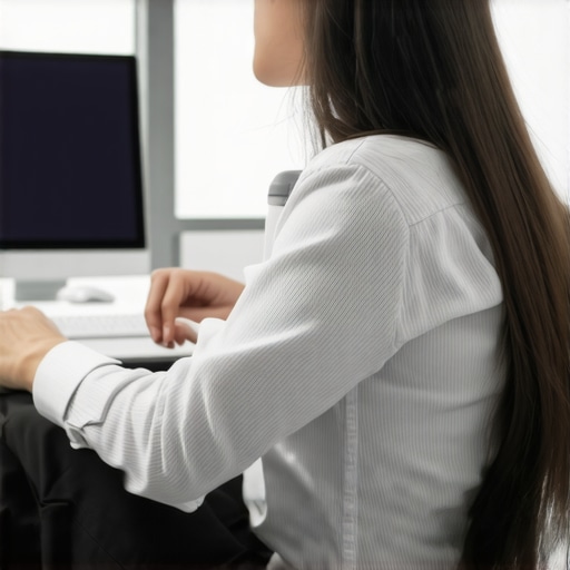 Person demonstrating a relaxed and mobile sitting posture at a desk to avoid muscle fatigue.