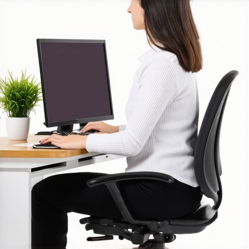 Dynamic Posture vs. Static Sitting A person demonstrating dynamic posture at a desk to prevent neck and back stiffness.