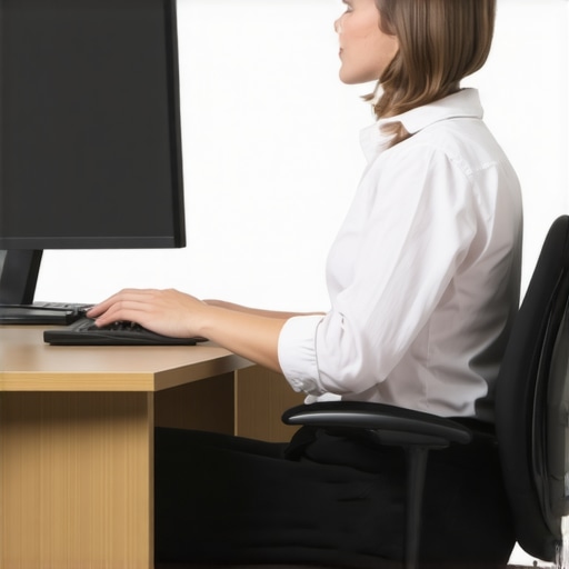 A person correctly positioning a lumbar roll in their office chair for better posture.